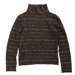 Amina Rubinacci Sequins Mock Neck Sweater Pullover Womens 40 XS Brown Gold Wool